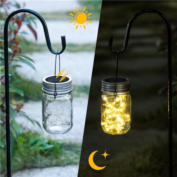 Hanging Mason Jar Solar Lights, 6 Pack 30 Led Hanging Solar Lanterns - Picture 7 of 8